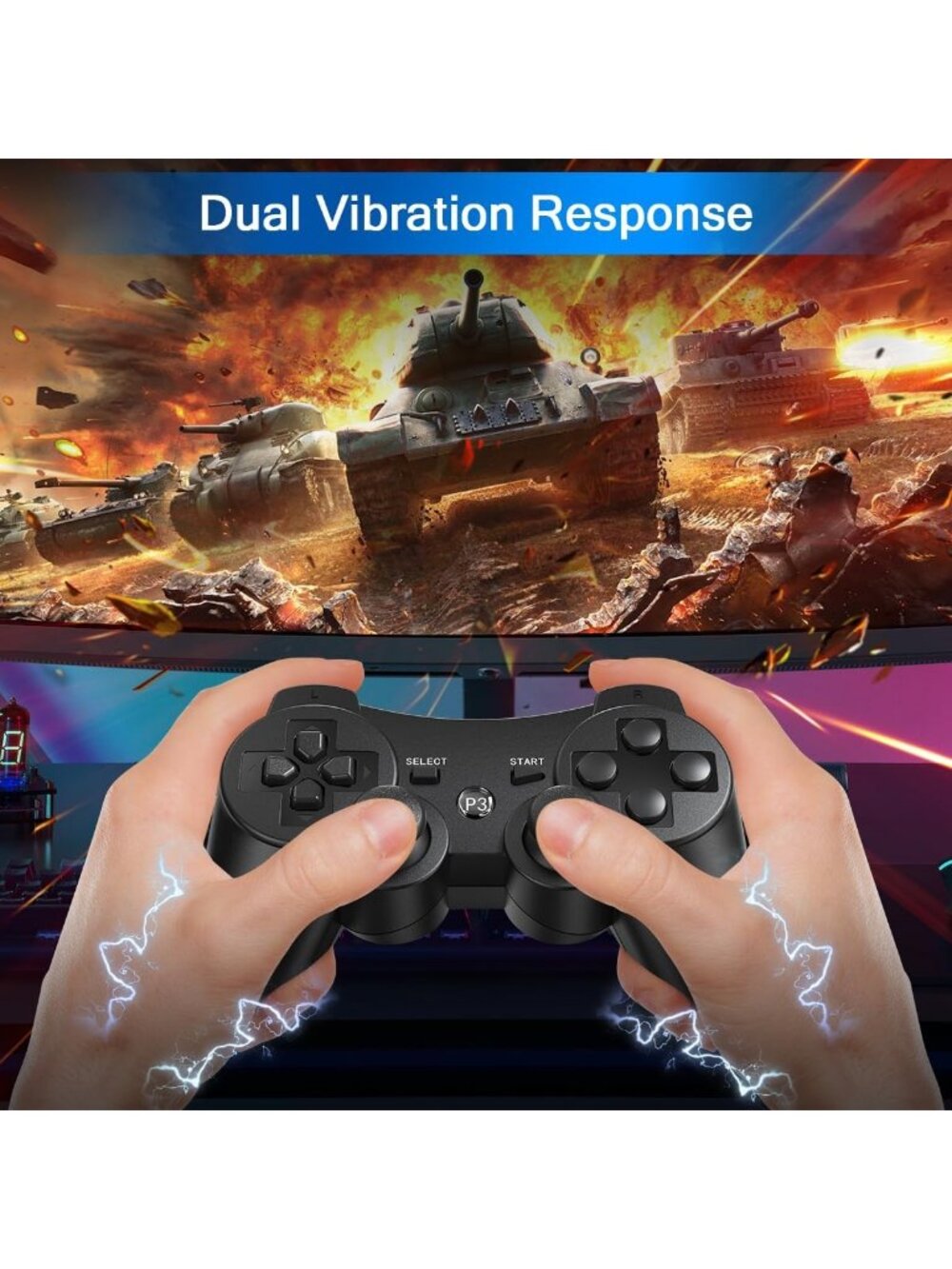 2 Pack Wireless PS3 Controllers with Charging Cables - Compatible Gaming - Picture 3 of 6